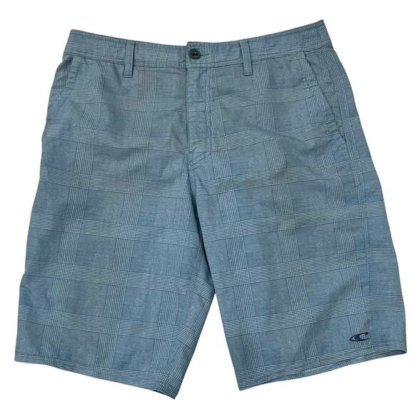 O'neill Surf Wear Hybrid Men's 32 Casual Flat Front Blue Plaid Chino Shorts - Picture 1 of 5